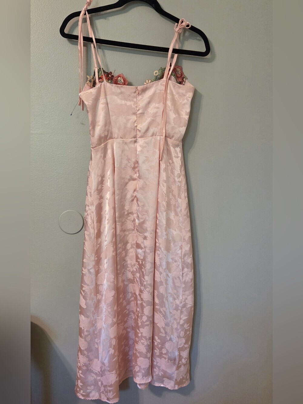 Lulus Womens Ethereal Muse Light Pink Satin Embroidered Midi Slip Dress. Sz S - Picture 8 of 12